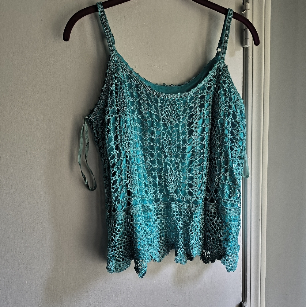 Teal Crochet Sleeveless Top